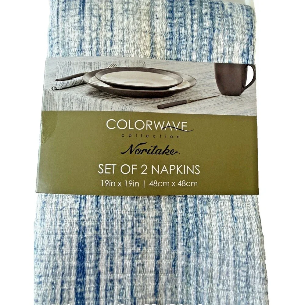 Noritake Colorwave Fabric Napkins Weave Blue 19x19 Inch Set of 4 Machine Wash
